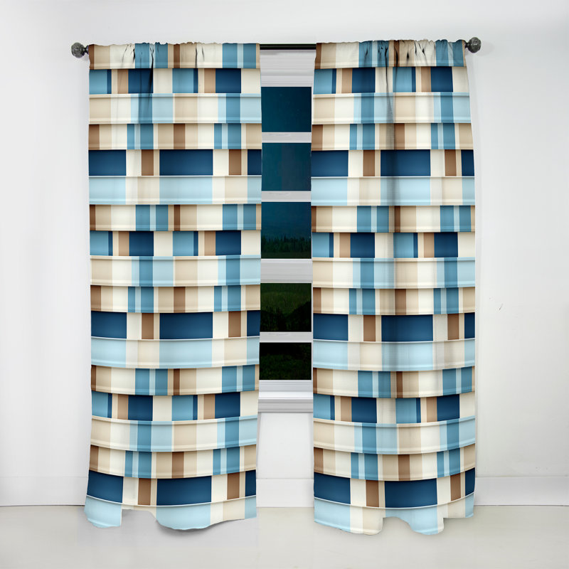 Rideau obscurcissant rayé blanc et bleu - 1 panneaux, L 52 po x L 84 po