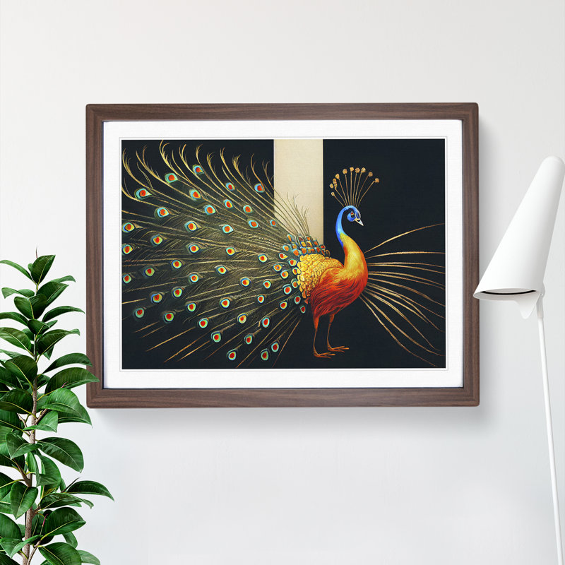 Cosmopolitan Peacock - Framed Print, 46cm H x 64cm W x 2cm D, Walnut
