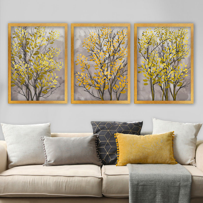 Ensemble de 3 peintures élégantes encadrées décoratives, 13,8 x 17,7 pouces chacune | 100% panneau de fibres à densité moyenne avec cadre en plastique durable, épaisseur: 0,8 pouce | Parfait pour la décoration intérieure, le salon et l'esthétique de bureau