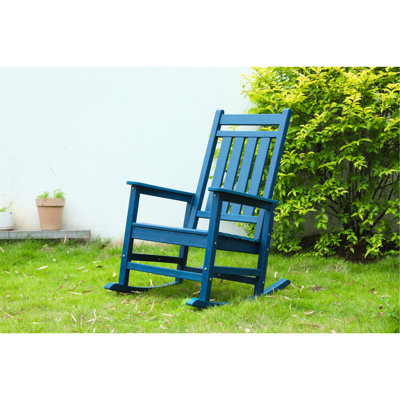 Fauteuil à bascule surdimensionné pour adultes - Bleu marine, résistant aux intempéries, avec assise ergonomique et élargie, soutien supplémentaire pour la tête et lattes épaisses.