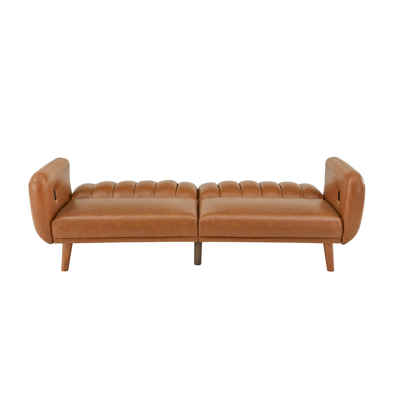 Fosnavag Tufted Faux Leather Upholstered Sofa Bed, Brown
