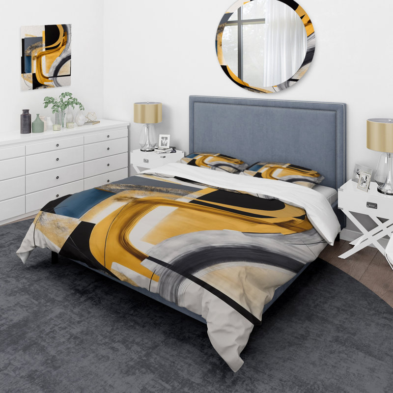 Ensemble de housse de couette moderne transitionnel Glam Gold and Black Expression IV - Microfibre polyester