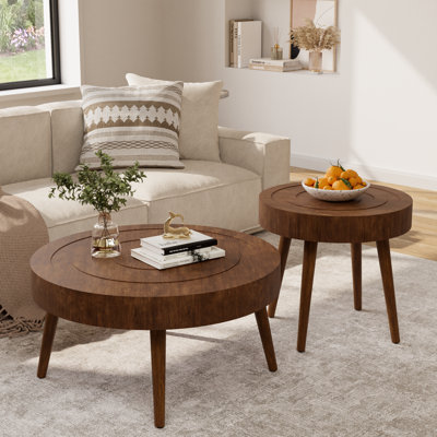 Bouthillier 2 Piece Coffee Table Set, Traditional MDF Round and End Table Set
