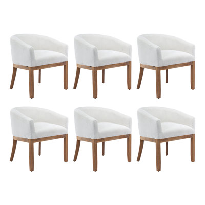 Mid Century Modern Dining Chairs, Upholstered Linen Fabric Dining Room Chairs with Arms and Solid Wood Legs, Comfy Barrel Accent Chairs for Dining Roo by Corrigan Studio