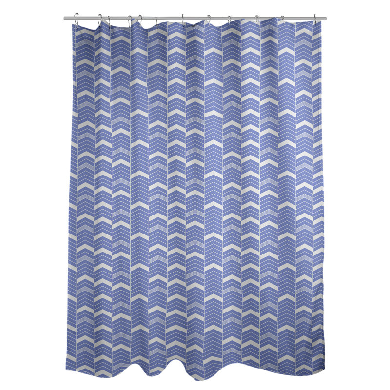 Rideau de douche simple à chevrons, Bleu / Blanc / Vert