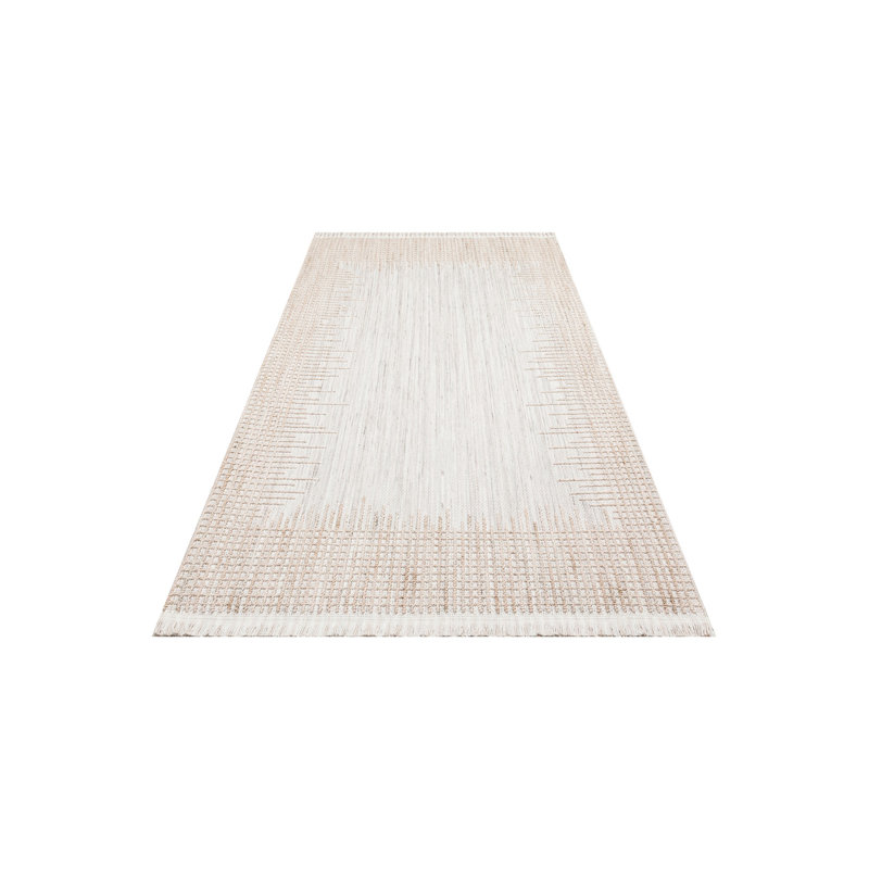 Tapis géométrique tissé à la machine en polyester ivoire Rammer, Tapis de couloir 2 pi 7 po x 9 pi 10 po