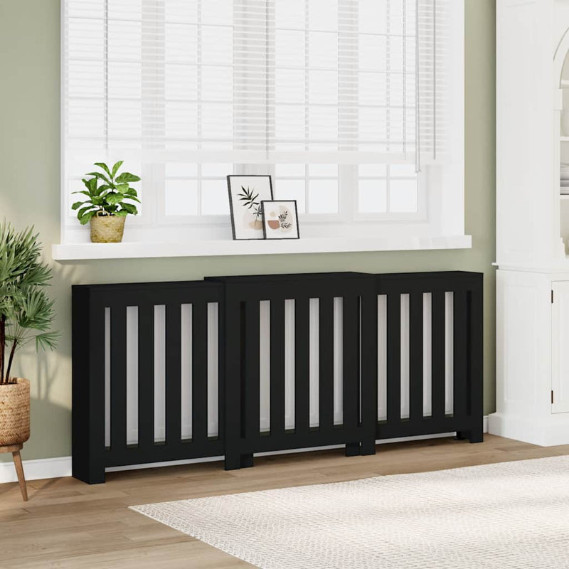 Extra Large Radiator Cover, Black, 205 x 21.5 x 83.5 cm, Vertical Slats