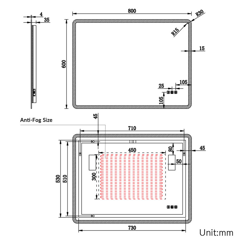 Aluminium Rectangle Mirror, 800*600*35