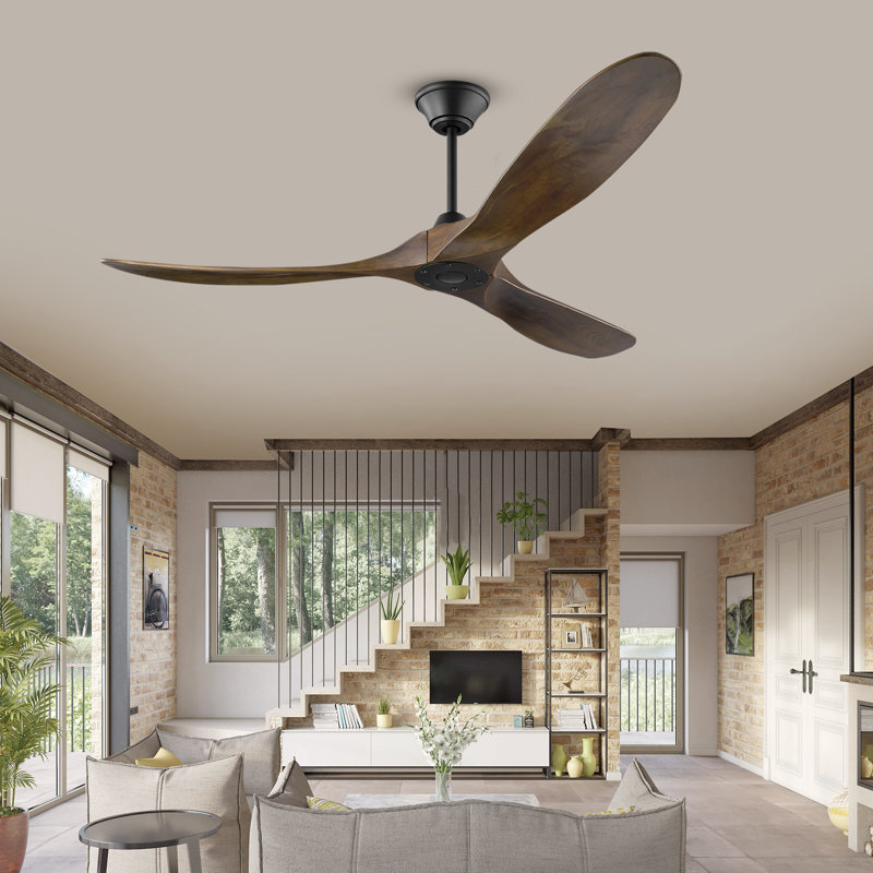 Solid Wood Ceiling Fan With Remote Control, 60", Black, Walnut