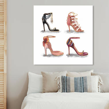 Stupell Industries Glam High Heel Shoe Fashion Book Stack Cheetah On Canvas  by Madeline Blake Print