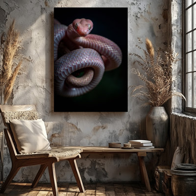 Canvas A Close Up View Of A Striking Pink Snake Coiled Wall Art Elegantly Against A Dark Softly Blurred Background Highlighting Its Canvas Wall Art