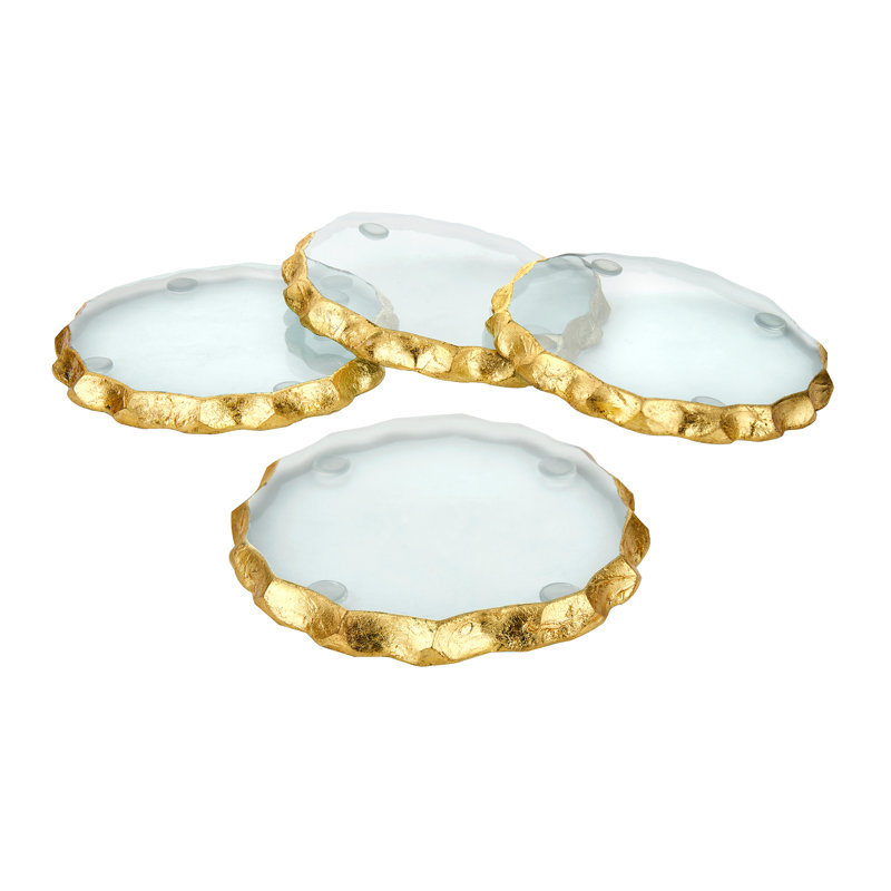 Clear Glass Coaster Set with Gold Edge, 4 Pieces