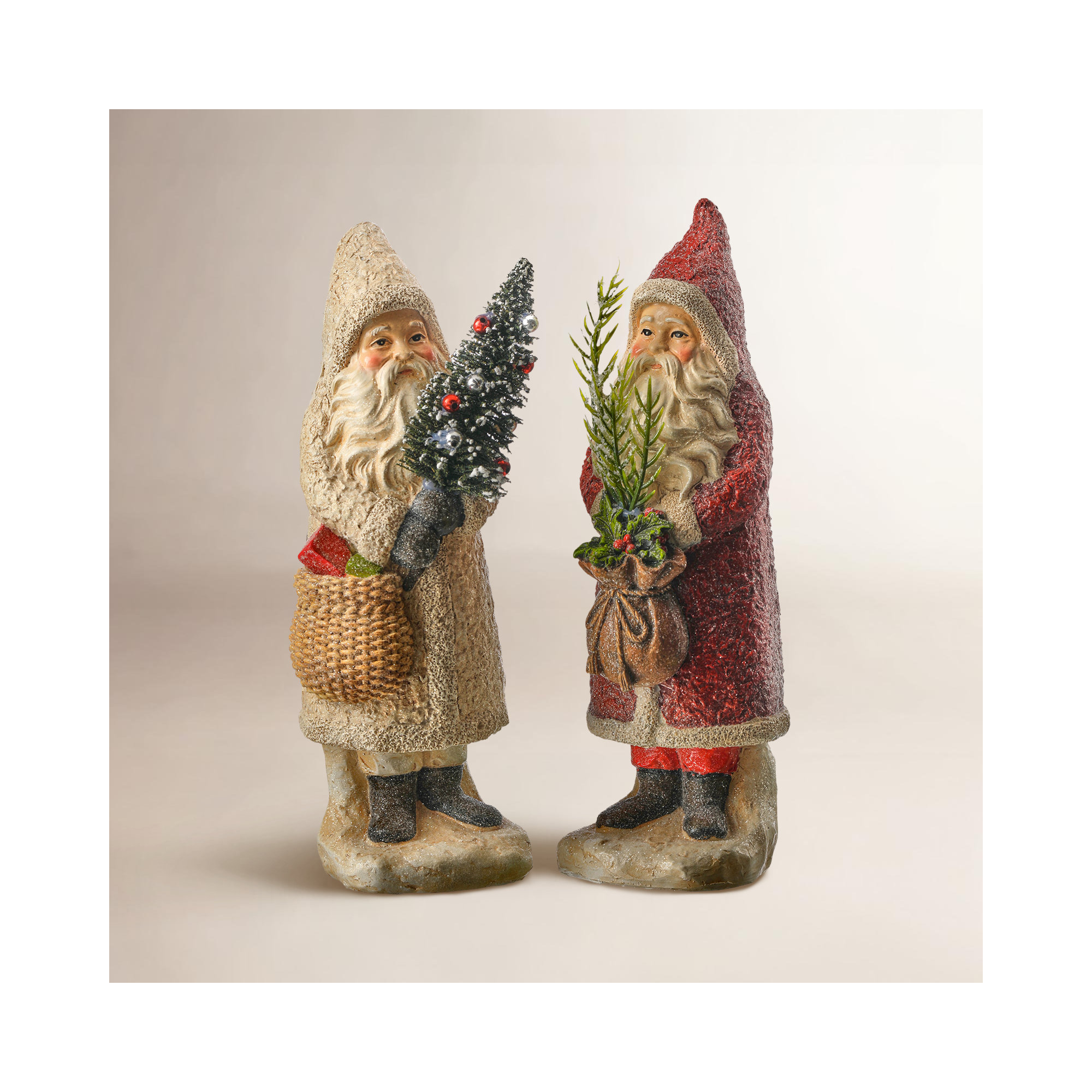 8.5" Vintage Resin Santa Set of 2