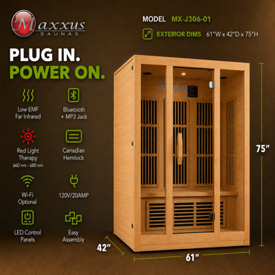Dynamic Saunas Bellevue 3-Person FAR Infrared Sauna in Canadian Hemlock