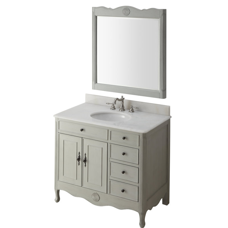 Medina 38'' Single Bathroom Vanity with Marble Top, Distressed Light Grey