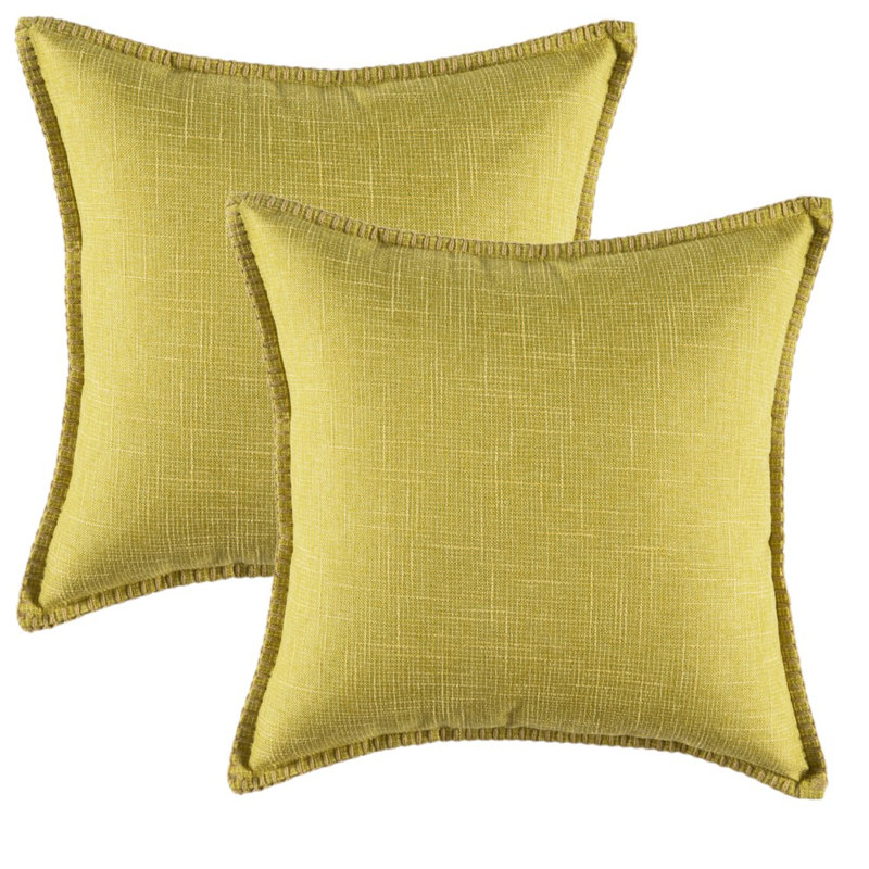 Ensemble de 2 coussins en lin à garniture décorative (inséré inclus), H 18 po x l 18 po, Jaune, Carré