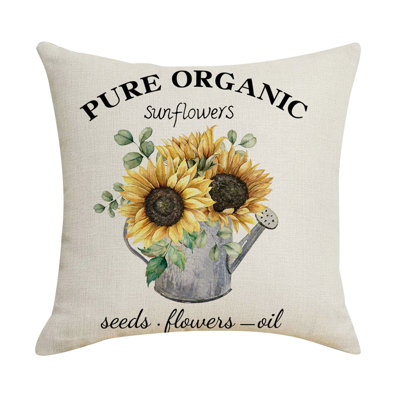 Sunflower Pillowcase Summer Flower Print Linen Pillowcase  Sofa Cushion Cover