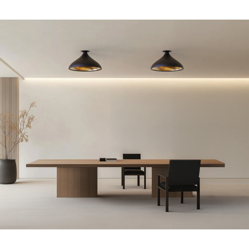 Swell Flush XL Wide Lamp (White Exterior, Brass Interior), Matte Black; Brass, Black