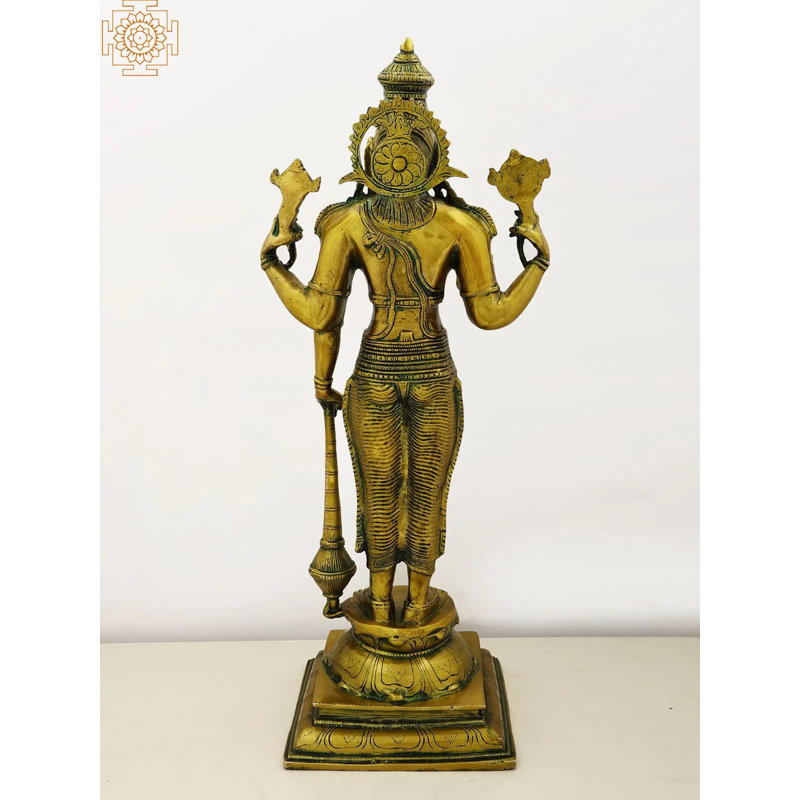 Statue de Vishnu en laiton fabriquée à la main, grande statue de style indou 20,5 po pour autel et salle de méditation