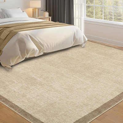 Bordered Machine Washable Rug with Rubber Backing Non Slip Soft Non Shedding Low Pile Thin Foldable Indoor Carpet