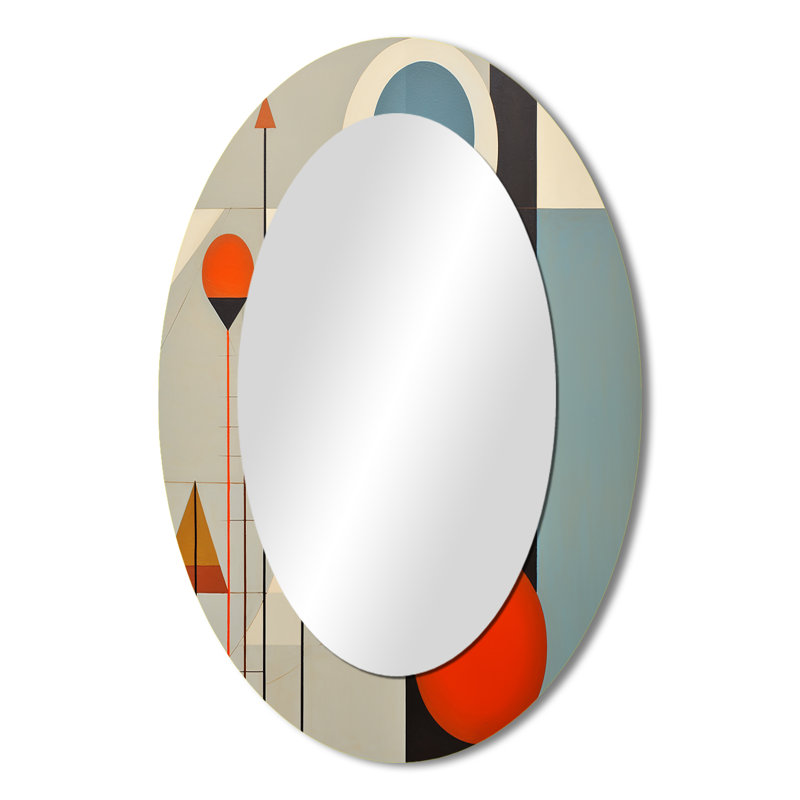 Serendipity Abstract Mid-Century Geometrics I - Miroir décoratif ovale abstrait sur métal, 36 po x 24 po
