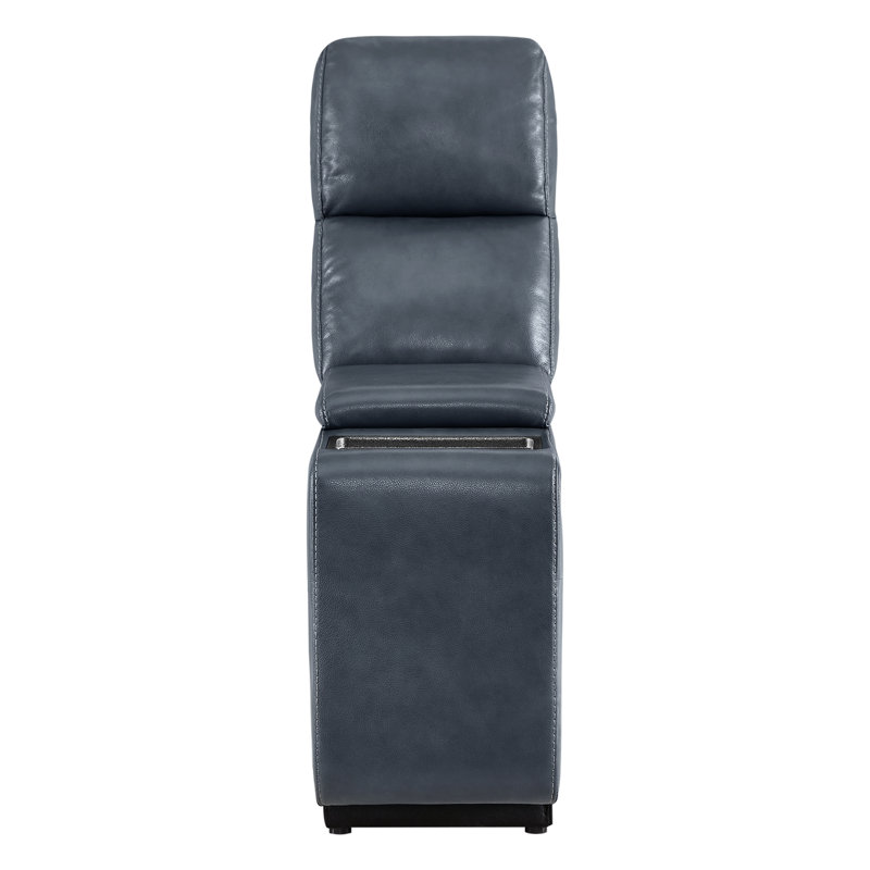 Console en cuir véritable avec chargement sans fil et rangement caché, Marine