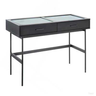 Emery Contemporary Console Table In Black Wood, Black Steel, And Glass Top By Lumisource