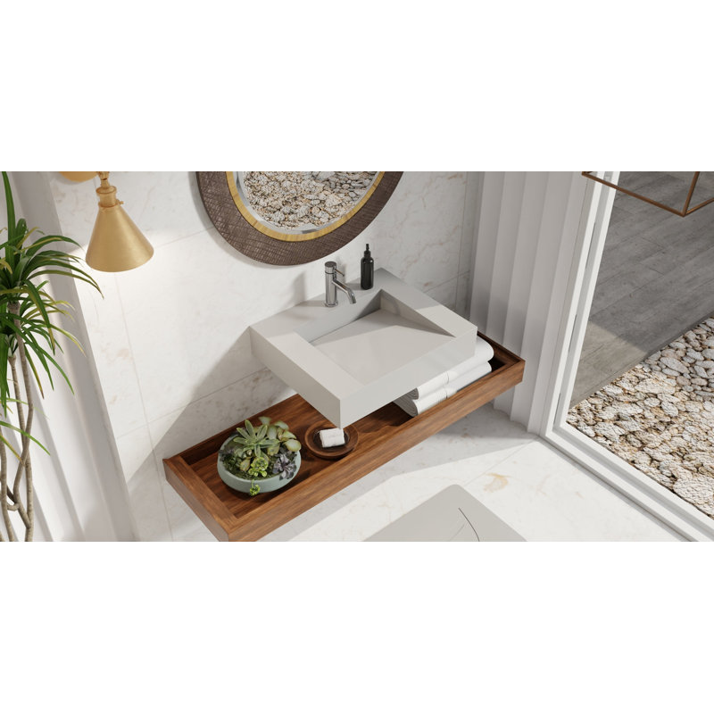 Lavabo de salle de bain mural en résine brillante 23,6 po x 19,6 po Badeloft WT-04-E-GGRY, Glossy Gray