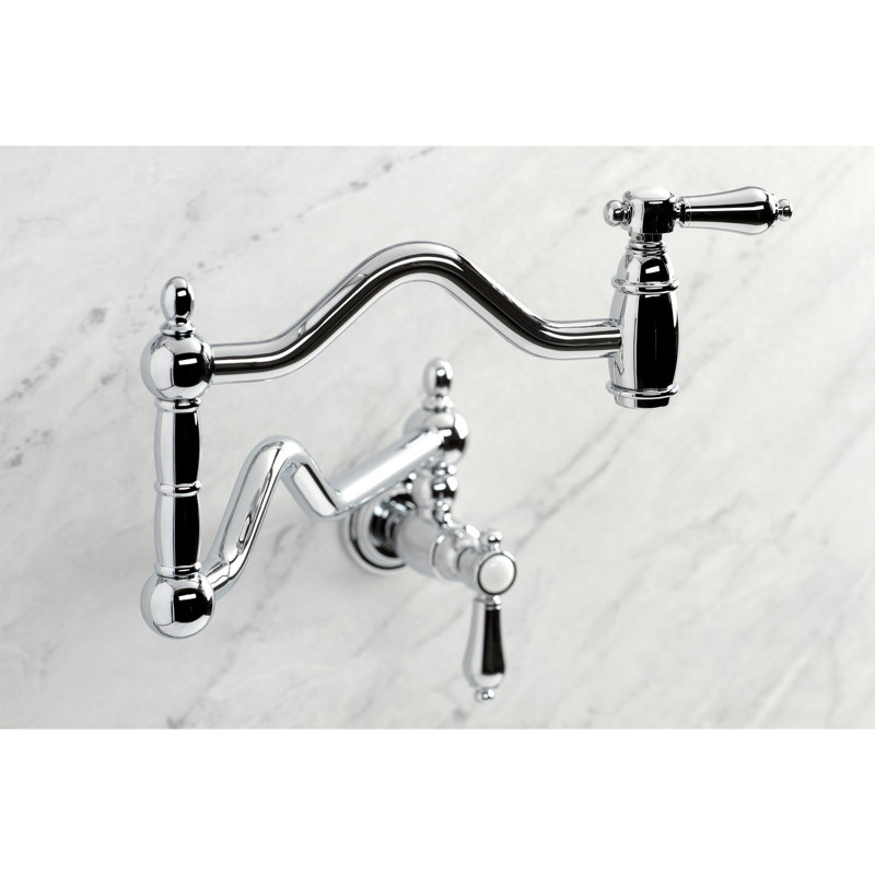 Kingston Brass Heirloom Two-Handle 1-Hole Wall Mount Pot Filler Faucet, Polished Chrome