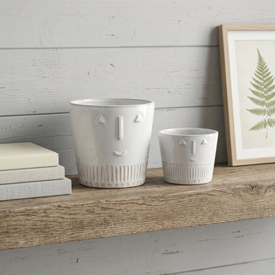 Ensemble de deux pots à fleurs abstraits en porcelaine blanche 4 onces