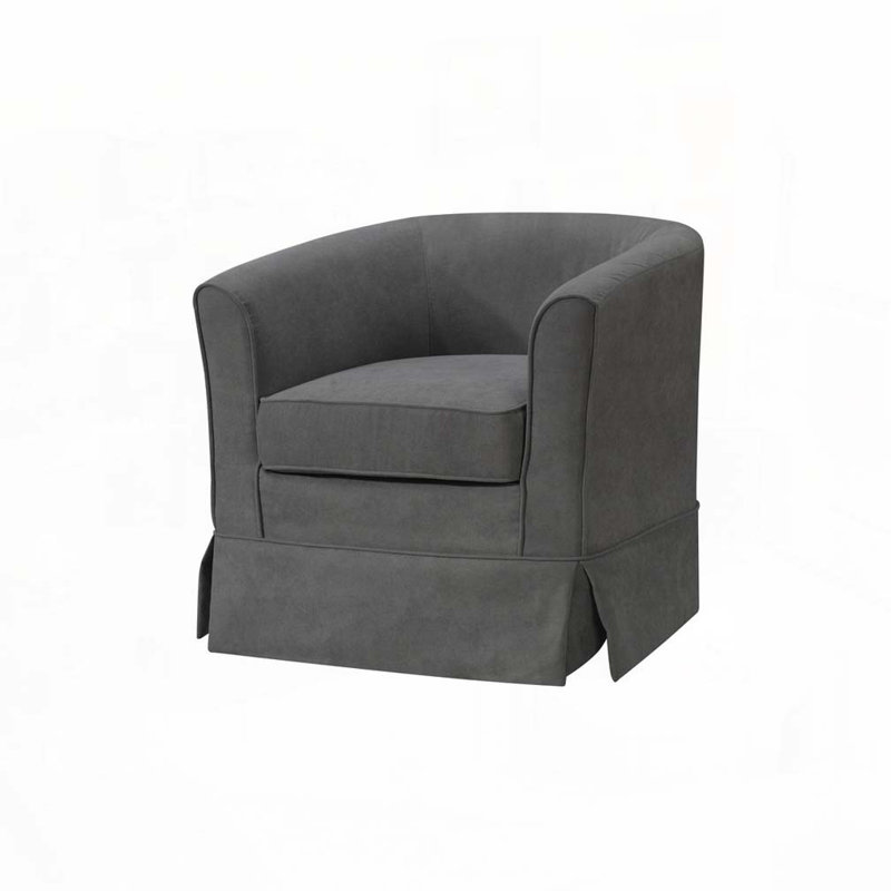 Fauteuil demi-tonneau pivotant en tissu tissé Falahee, Tissu gris pâle