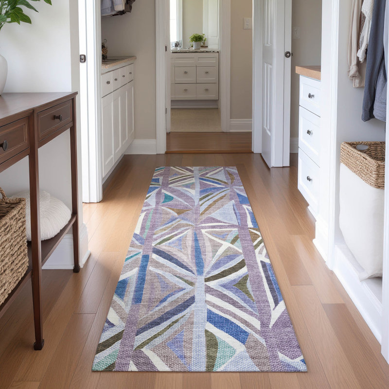 Premium Machine Washable Mayfield AMF2253 Geometric Rug, 2'3" x 7'6" Runner, Lavender
