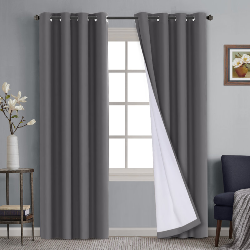 Abrahamson Polyester Curtain Pair, Gray, 96" L x 52" W