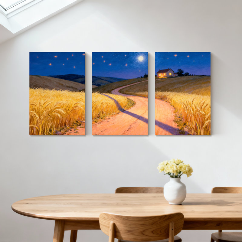 «Abstract Night Sky», champ de blé, maison de campagne, ensemble de 3 impressions sur toile, H 18 po x l 36 po