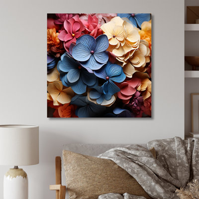 Hortensia bleue et orange en fleurs III sur toile