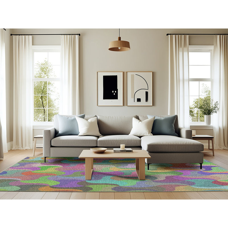 Vert abstrait Tapis décoratif, Rectangle 6 pi x 9 pi