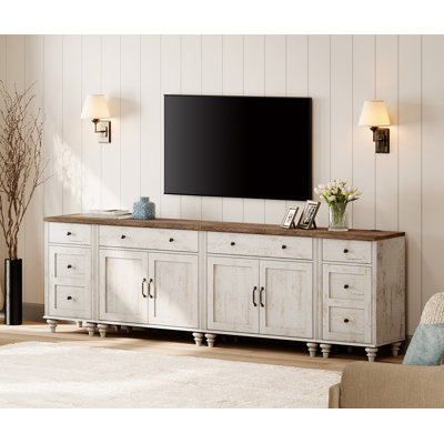 Scarlett 100.8" W Solid and Manufactured Wood TV Stand 