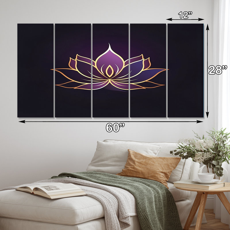 Rétro lotus graphique sur Faded I - Robot Wall Art Living Room - 5 panneaux égaux