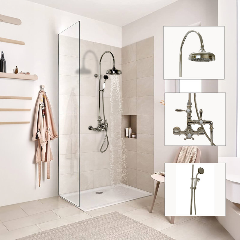Système de douche thermostatique exposé et douche à main (P1088), Bronze frotté à l'huile