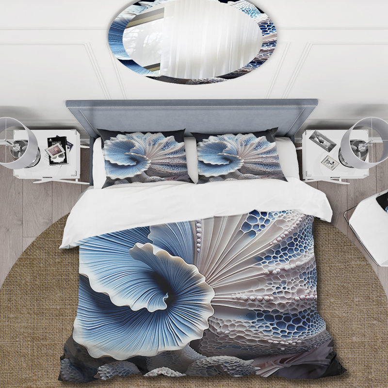 Ensemble de housse de couette Blue Seashell Symphony - Seashell, Housse de couette pour grand lit et 2 taies décor