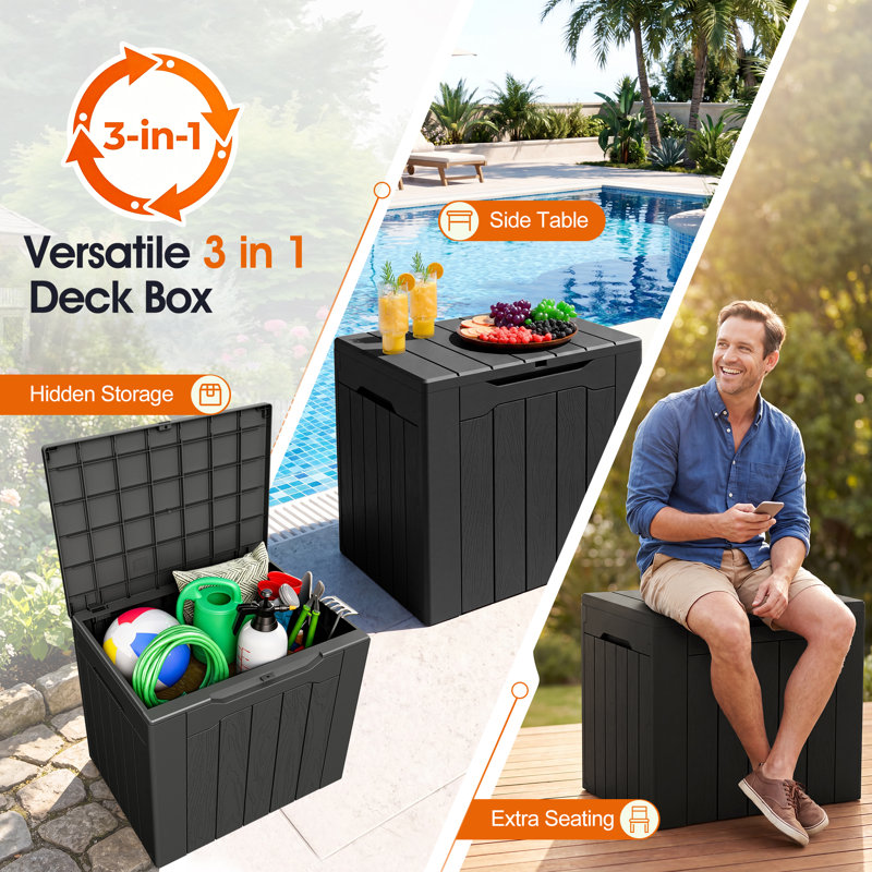 30 Gallon Waterproof Lockable Outdoor Resin Deck Box, Black