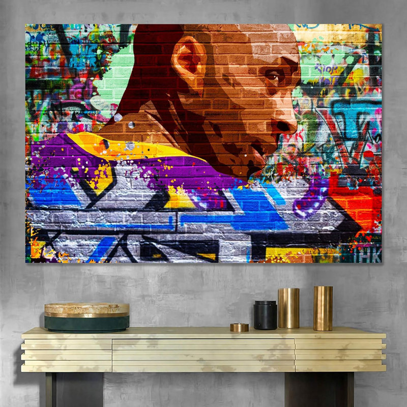 Inspirant Kobe Bryant, peinture abstraite, graffiti et art urbain, pop art moderne urbain multicolore sur toile, Toile tendue