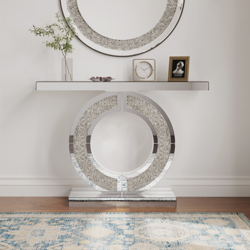 Mirrored Console Table With Crystal Accents, Silver