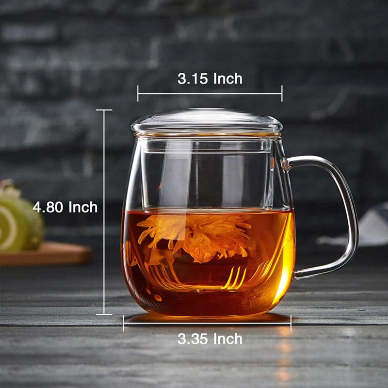 Tasse à thé en verre avec infuseur et couvercle Borosilicate Teacuptea Verre transparent pour thé à feuilles mobiles Blooming Tea Va au micro-ondes et au lave-vaisselle