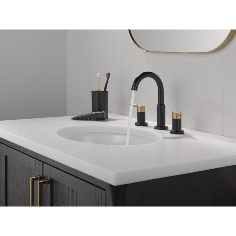 Nicoli Widespread Bathroom Faucet 3 Hole, 2-handle Bathroom Sink Faucet with Drain Assembly, Matte Black/Champagne Bronze