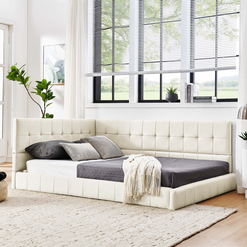 Lit à panneau tapissier Anneka, Beige