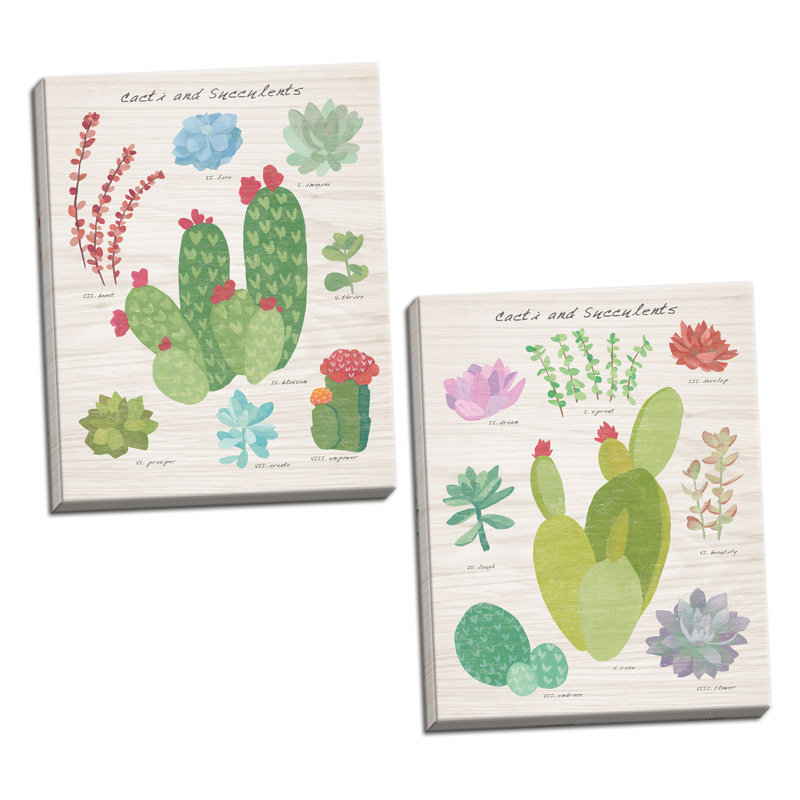 «Succulent and Cacti Chart III and Succulent and Cacti Chart IV», ensemble de 2 reproductions d'impressions, Toile tendue
