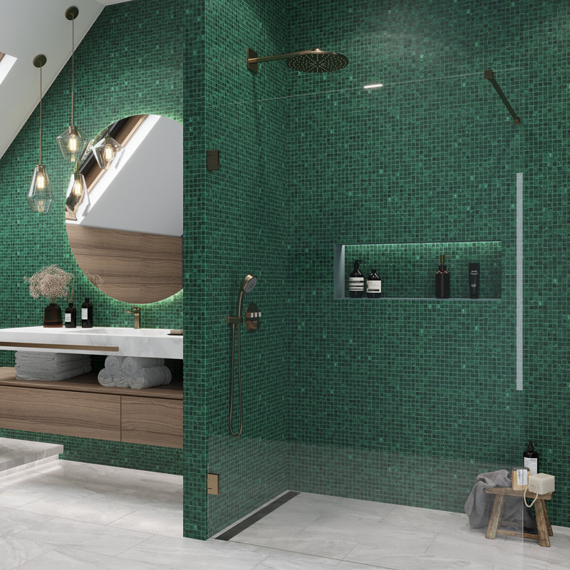 Skosh 0.6" x 0.6" Glass Grid Mosaic Wall & Floor Tile, Pine Green