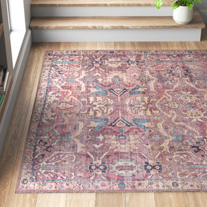 Gwaltney Floral Machine Made Power Loom Chenille Area Rug in Pink