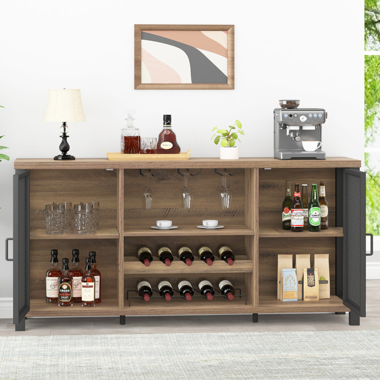 Industrial Cabinet 6-bottle Wine Rack Serving Buffet w/ Sliding